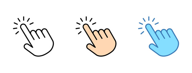 Obraz premium hand click cursor icon set. hand cursor clicking icon button pack in outline skin tone and blue highlight color variations