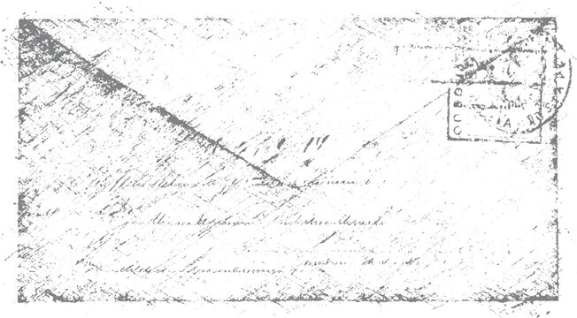 Vintage distressed grey envelope with handwritten script and postmark white