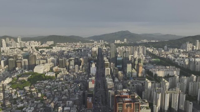 Aerial view of Sinnonhyeon Station and Gangnamdaero cityscape in Seoul