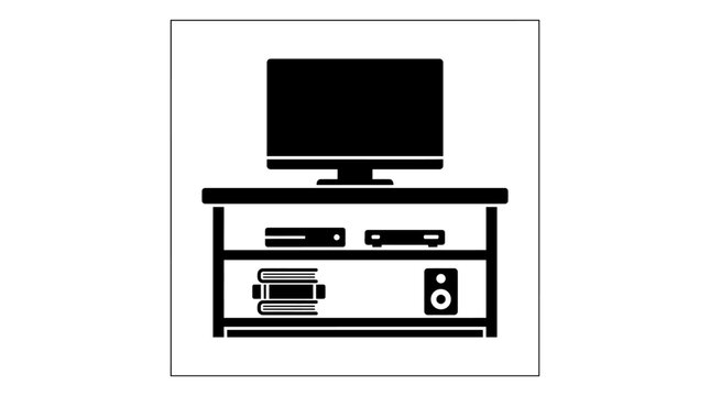 Modern Entertainment Center with Television and Media Components.