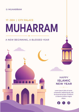 Muharram Islamic New Year Flat Vector Illustration Background