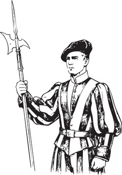 medieval soldier holding halberd on transparent background