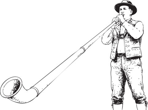 man playing alphorn on transparent background musician