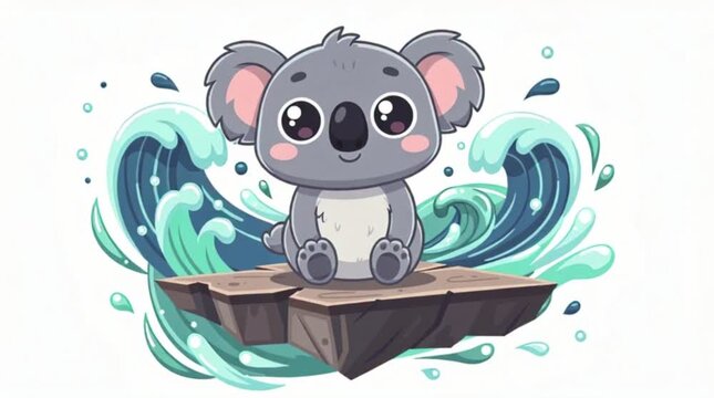 A cute koala bear splashing in blue water.