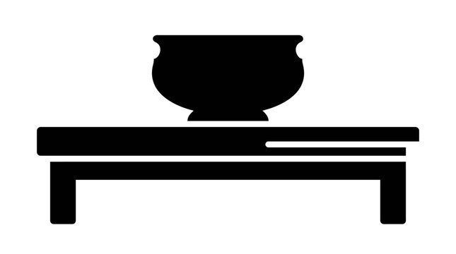 Simple Black Silhouette of a Bowl on a Table.