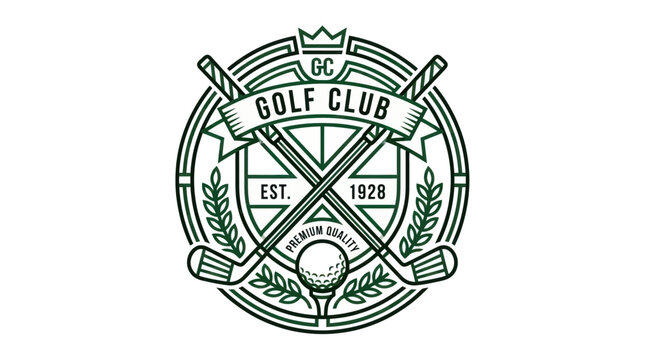 Golf Club Emblem with Crossed Clubs, Ball and Laurel Wreath