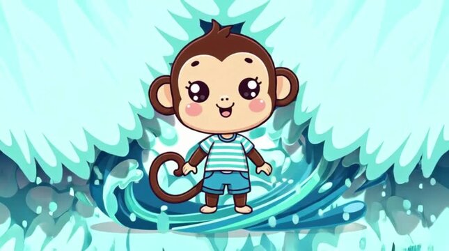A cute monkey splashing in blue water, similar to file 16.