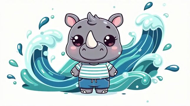 A cute grey cat character splashing in blue water, similar to file 12.