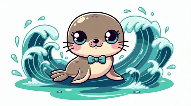 A cute monkey splashing in blue water.