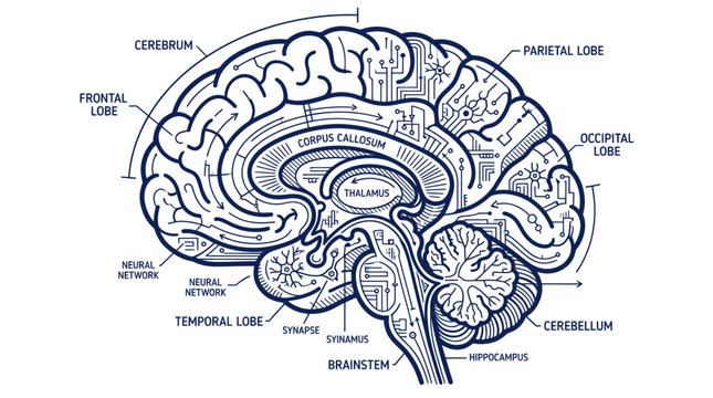 Abstract Brain Anatomy with Circuits and Neural Network Connections