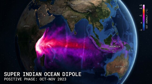 Super Indian Ocean Dipole Positive Phase Oct Nov 2023 Sea Surface Temperature Anomaly Visualization