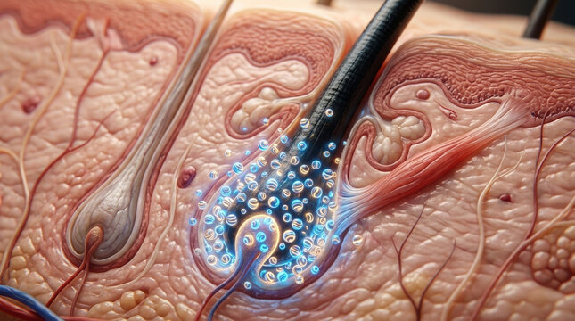 Exploring exosomes hair follicle regeneration insights scientific visualization gigapixel detail dermal environment