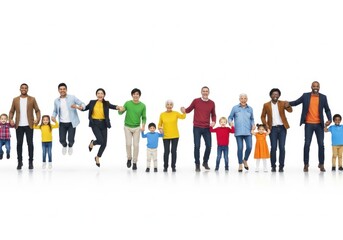 Obraz premium Diverse family holding hands and jumping together