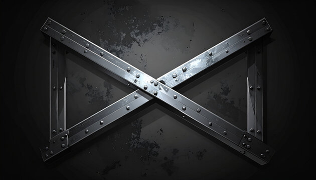 Metal X shape with rivets on industrial background