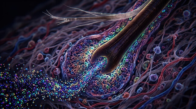Exosome release process cellular environment scientific visualization microscopic view gigapixel high fidelity