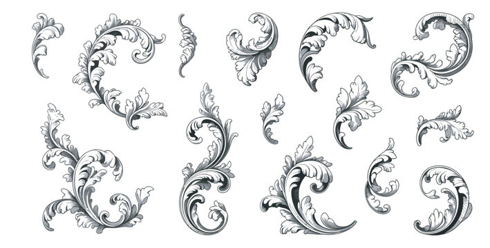 Set of vintage baroque floral scroll ornaments for luxury design and decoration