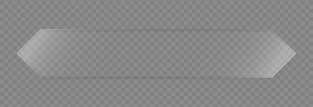 Long horizontal glassmorphism banner with arrow shaped pointed ends and frosted texture on transparent background