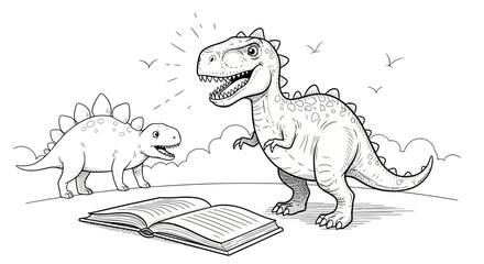 Cartoon Dinosaurs Reading Book © Syaira