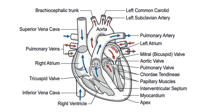Anatomical Diagram of the Human Heart with Labels