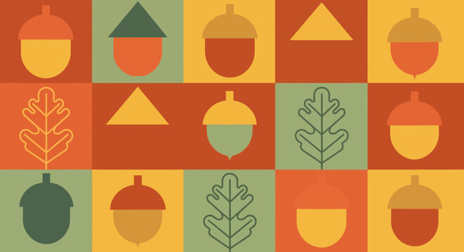 Autumn leaves and acorns pattern design.
