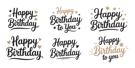Obraz premium Set of elegant happy birthday lettering typography designs for celebration greeting cards