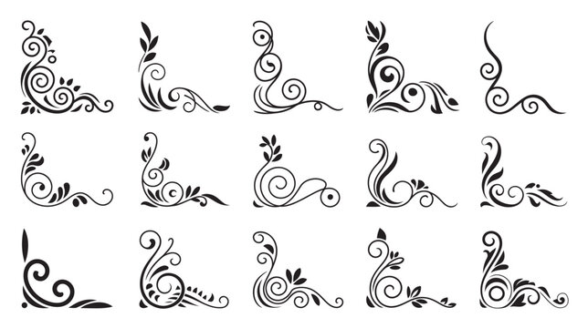 Set of decorative floral corner flourishes and vintage scroll ornaments for design