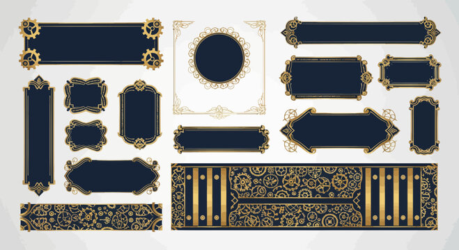 Steampunk Title Styles, Banners, Frames & Labels with Gears