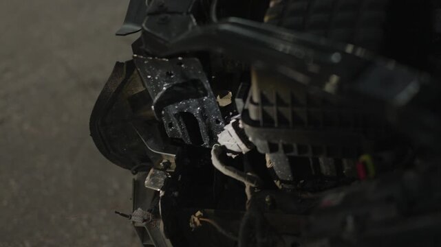 A light-colored metal bumper reinforcement bar is clearly visible on the left side of the frame.