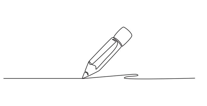 Animate Pencil with continuous one single line drawing isolated on white background. Line art animation, Pencil Line Icon, Animated self drawing of single continuous line drawing shape of a pencil.