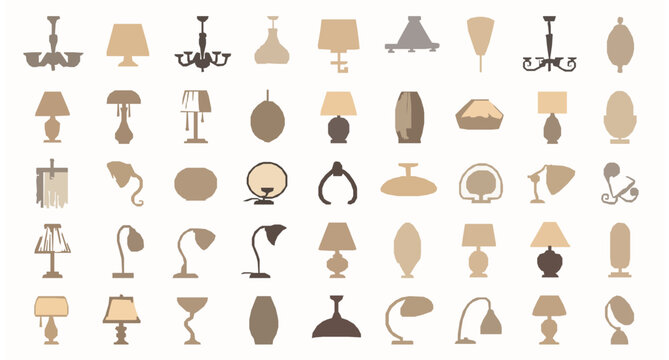 Flat vector lamp set with ceiling lights floor lamps chandeliers and interior lighting furniture