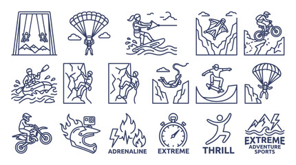 Extreme Sports Icons: Adventure, Adrenaline, Thrill, Lifestyle Activities Set © mus