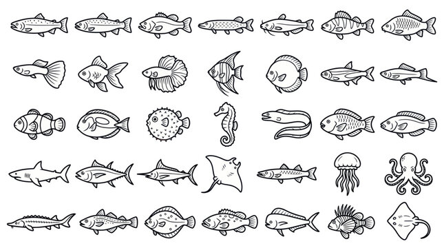 Diverse Hand-Drawn Fish Collection Vector Art