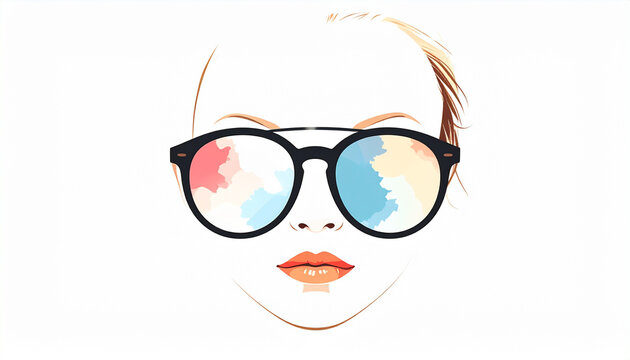 Woman wearing colorful reflective sunglasses isolated
