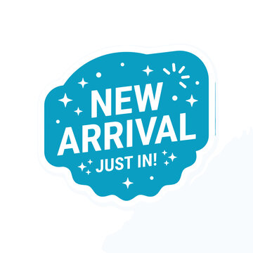 New Arrival Just In Blue Sticker with Stars and Sparkles for Retail and Marketing Promotions