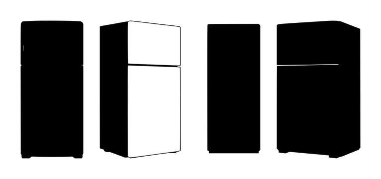 Refrigerator set with monochrome silhouette against bright white background featuring appliance, kitchen, cold storage with minimalism and design