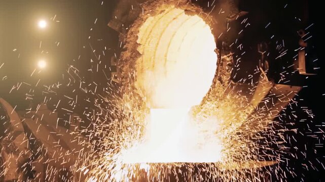 Liquid Steel Poured Into Mould At Metallurgy Industrial Factory - 4K