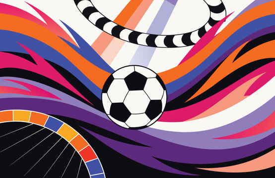 Abstract soccer ball and colorful flowing lines illustration