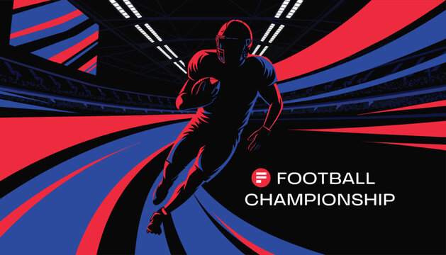 American football player running in stadium for championship event