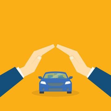 Hands protecting the car. Insurance concept.	
