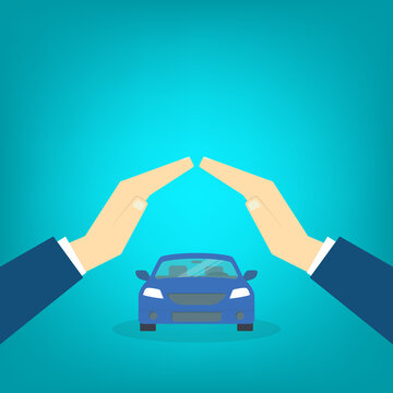 Hands protecting the car. Insurance concept.	