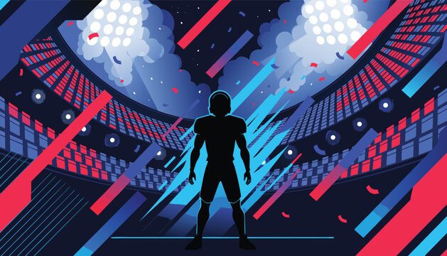 Silhouette of football player in stadium with dynamic lighting