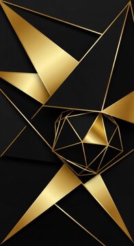 Geometric Gold and Black Abstract Background with 3D Shapes.