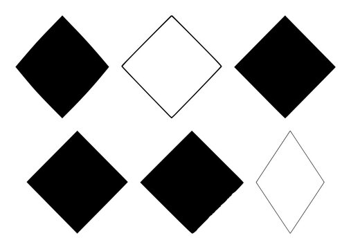Diamond set with black silhouette and white background featuring geometry, line art, monochrome with vector and illustration