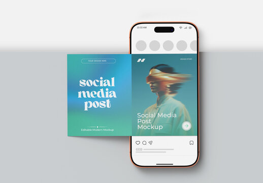 Modern Social Media Post Mockup with Smartphone Screen