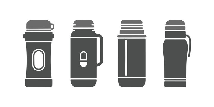 Thermos bottle icon collection in clean vector style.