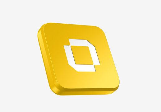 3D Golden App Icon Mockup with Logo on White Background