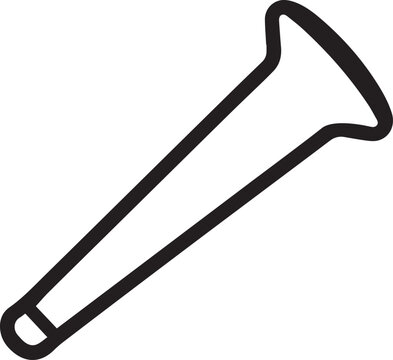 A minimalist black and white line art illustration of a clarion horn, symbolizing music, performance, or an announcement.