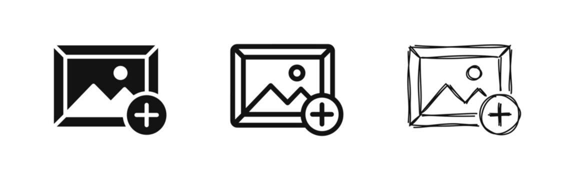 Add Image and Photo Gallery Icon Set in Solid Outline and Hand Drawn Styles