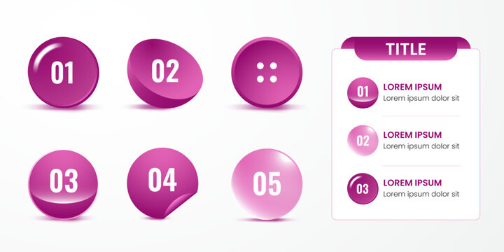 Number Badge Infographic Elements with Step Labels and Information Panel
