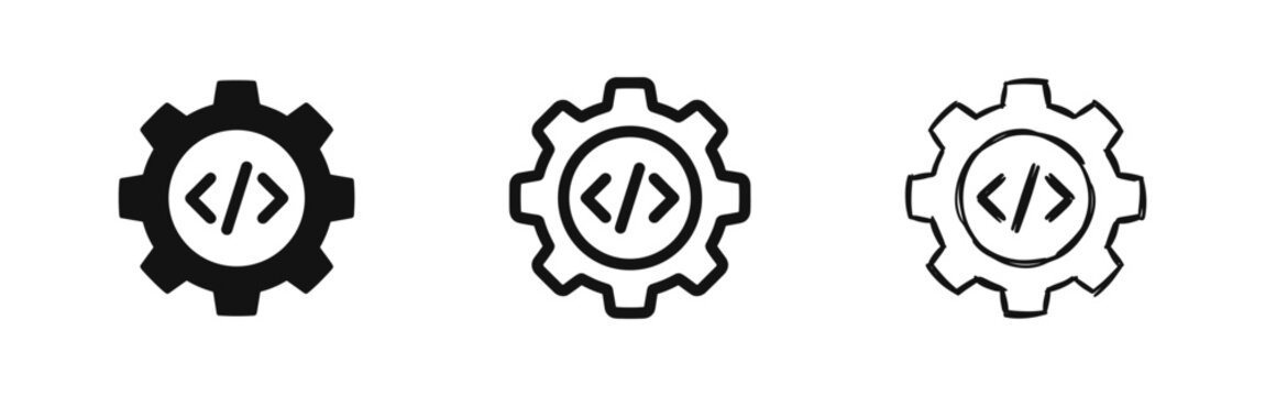 Web Development and Programming Icons - Settings Gear with Coding Symbols